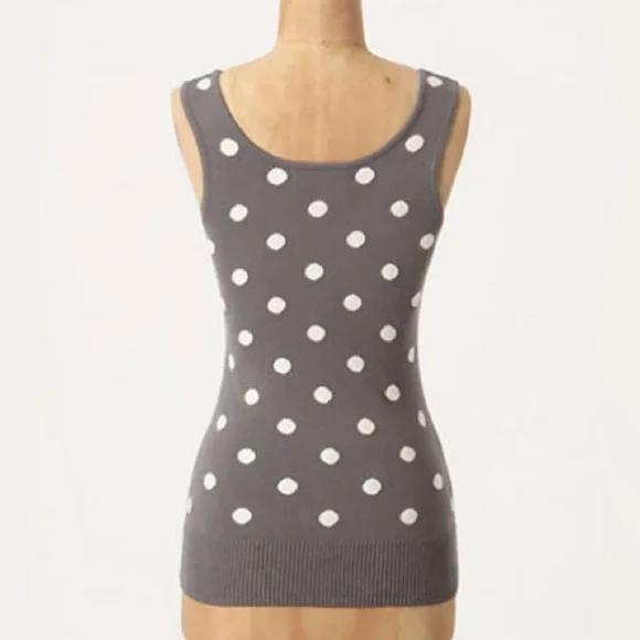 ANTHROPOLOGIE / BARASCHI Gray & White Polk Dot Strapy Knit Tank - Sz M - Picture 2 of 11